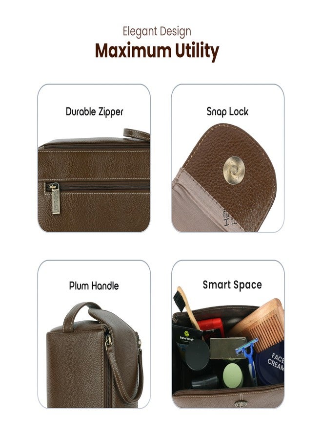 Hammonds Flycatcher Genuine Leather Toiletry Bag for Men and Women - Travel Organizer Pouch, Shaving Kit Bag for Men, Cosmetic Organizer Bag, Toiletry Pouch for Men with Multiple Pockets - Brushwood - Image 3